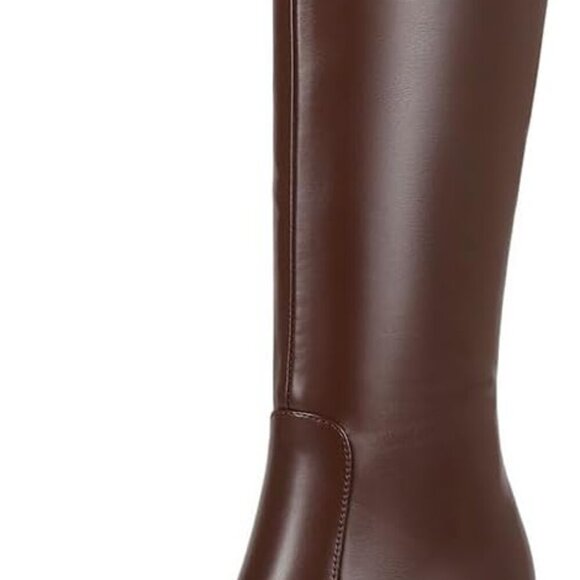 Knee High Boots Women Fall Boots Square Toe Faux Leather Tall Boots Chunky Heel